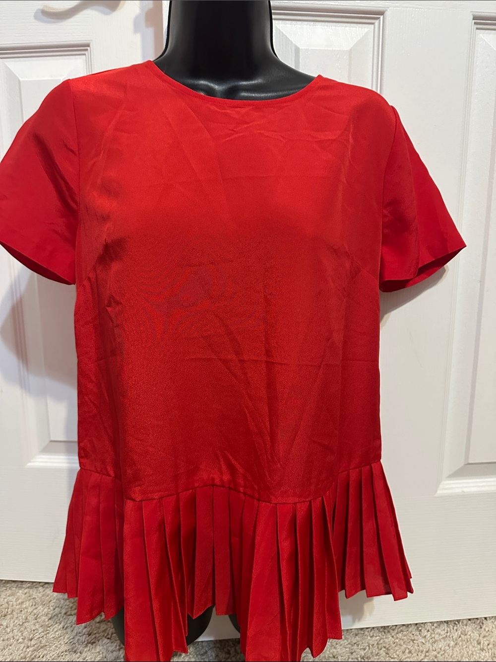 J. Crew Red Short-Sleeve Pleated-Hem Blouse